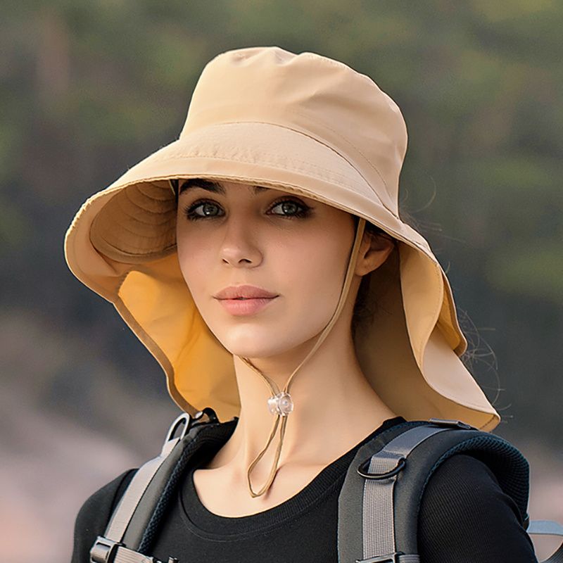 Wide Brim Shawl Ponytail Bucket Hat For Women; Outdoor Fishing Hiking UV Protection Bonnet - 7DAY'S
