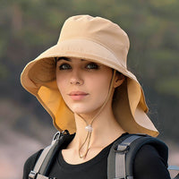 Wide Brim Shawl Ponytail Bucket Hat For Women; Outdoor Fishing Hiking UV Protection Bonnet - 7DAY'S