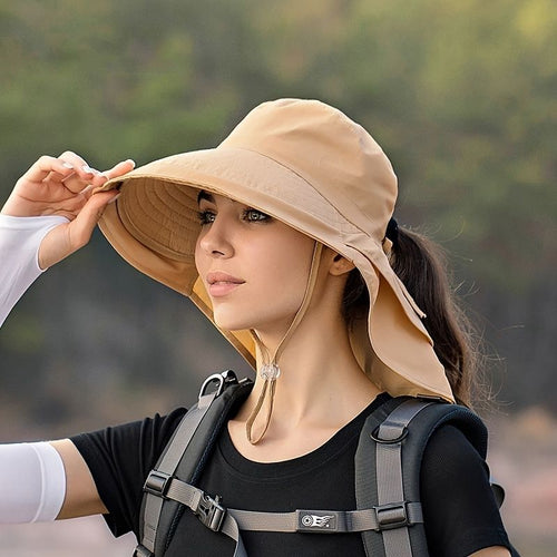 Wide Brim Shawl Ponytail Bucket Hat For Women; Outdoor Fishing Hiking UV Protection Bonnet - 7DAY'S