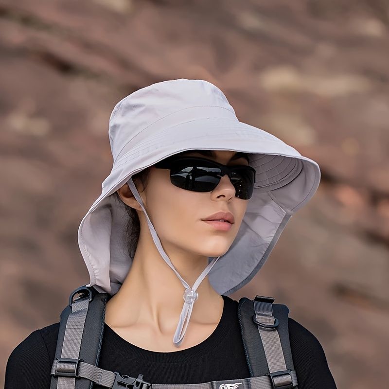 Wide Brim Shawl Ponytail Bucket Hat For Women; Outdoor Fishing Hiking UV Protection Bonnet - 7DAY'S
