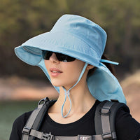 Wide Brim Shawl Ponytail Bucket Hat For Women; Outdoor Fishing Hiking UV Protection Bonnet - 7DAY'S