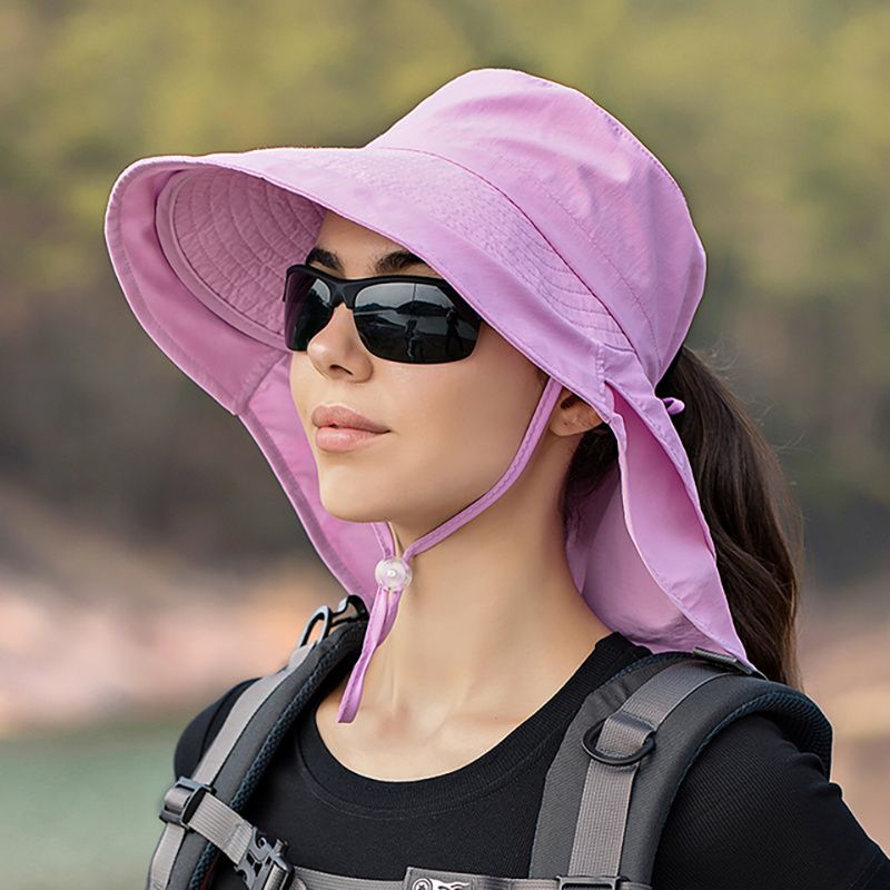 Wide Brim Shawl Ponytail Bucket Hat For Women; Outdoor Fishing Hiking UV Protection Bonnet - 7DAY'S
