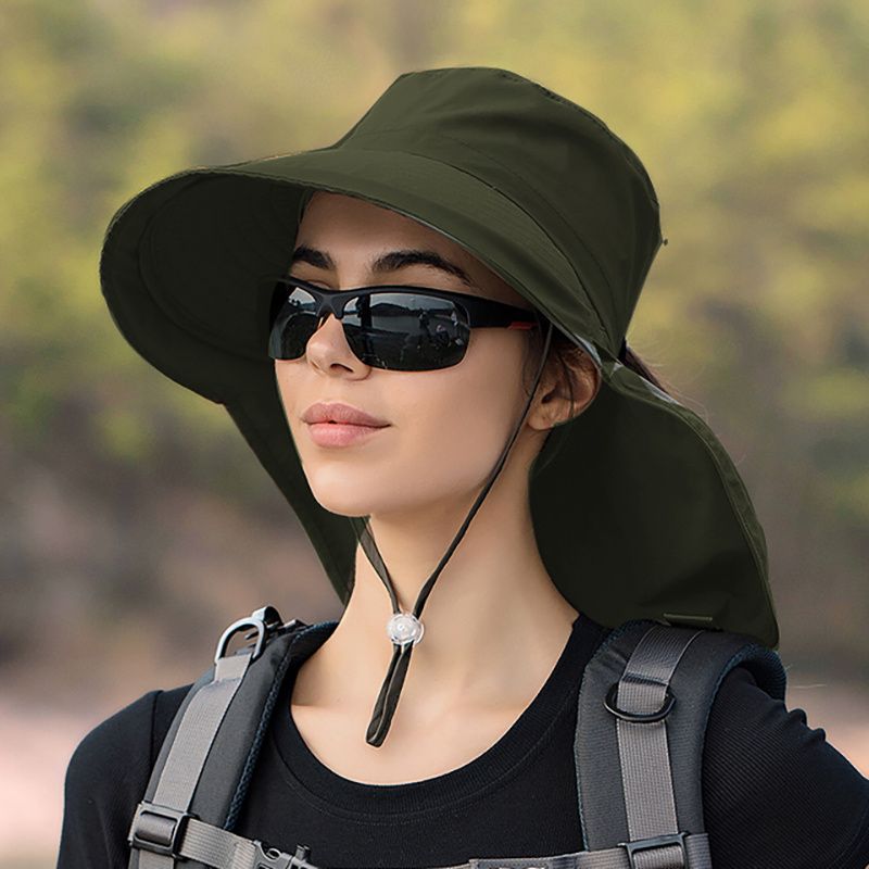 Wide Brim Shawl Ponytail Bucket Hat For Women; Outdoor Fishing Hiking UV Protection Bonnet - 7DAY'S