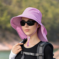 Wide Brim Shawl Ponytail Bucket Hat For Women; Outdoor Fishing Hiking UV Protection Bonnet - 7DAY'S
