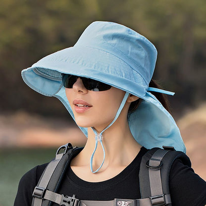 Wide Brim Shawl Ponytail Bucket Hat For Women; Outdoor Fishing Hiking UV Protection Bonnet - 7DAY'S