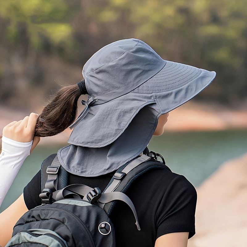 Wide Brim Shawl Ponytail Bucket Hat For Women; Outdoor Fishing Hiking UV Protection Bonnet - 7DAY'S