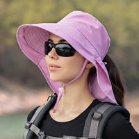 Wide Brim Shawl Ponytail Bucket Hat For Women; Outdoor Fishing Hiking UV Protection Bonnet - 7DAY'S