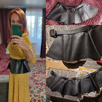 Wide Gold Belt Women Corset Metal Decorated Belts Pu Leather Ruffle Skirt Peplum Waistband Cummerbunds Female Dress Strap Girdle - 7DAY'S