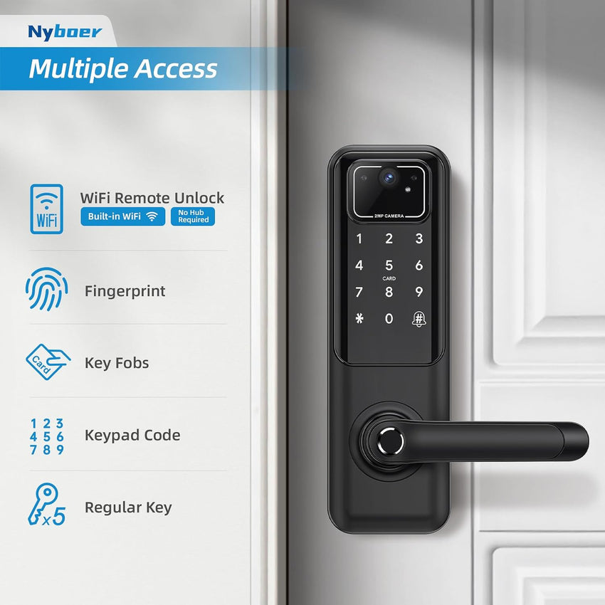 WiFi Camera Video Smart Door Lock with Fingerprint, Nyboer Keyless Entry, Electronic Digital Keypad with Handle - 7DAY'S