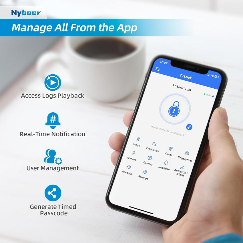 WiFi Camera Video Smart Door Lock with Fingerprint, Nyboer Keyless Entry, Electronic Digital Keypad with Handle - 7DAY'S