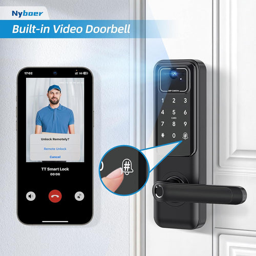 WiFi Camera Video Smart Door Lock with Fingerprint, Nyboer Keyless Entry, Electronic Digital Keypad with Handle - 7DAY'S