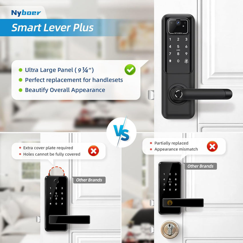 WiFi Camera Video Smart Door Lock with Fingerprint, Nyboer Keyless Entry, Electronic Digital Keypad with Handle - 7DAY'S