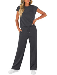 WIHOLL 2 Piece Sets for Women Casual Summer Travel Vacation Outfits Cap Sleeve Lounge Set - 7DAY'S
