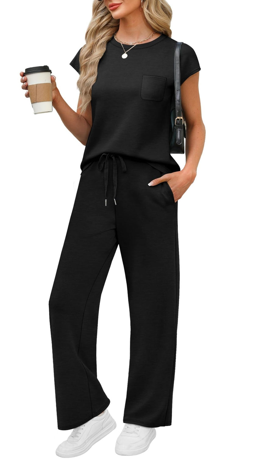WIHOLL 2 Piece Sets for Women Casual Summer Travel Vacation Outfits Cap Sleeve Lounge Set - 7DAY'S