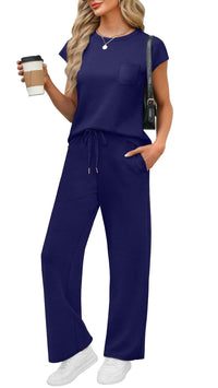 WIHOLL 2 Piece Sets for Women Casual Summer Travel Vacation Outfits Cap Sleeve Lounge Set - 7DAY'S