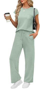 WIHOLL 2 Piece Sets for Women Casual Summer Travel Vacation Outfits Cap Sleeve Lounge Set - 7DAY'S