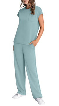 WIHOLL 2 Piece Sets for Women Casual Summer Travel Vacation Outfits Cap Sleeve Lounge Set - 7DAY'S