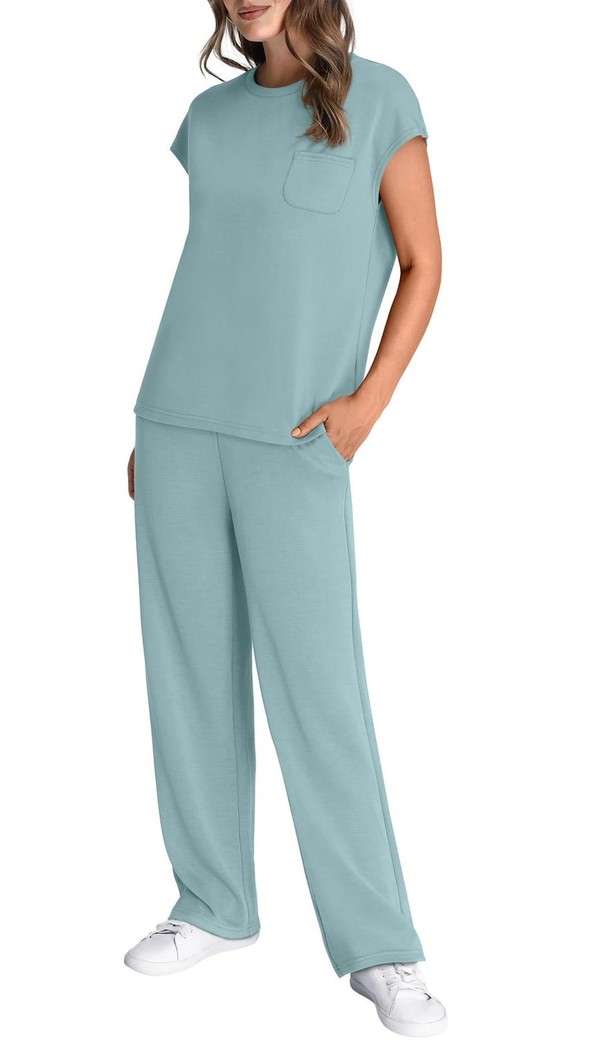 WIHOLL 2 Piece Sets for Women Casual Summer Travel Vacation Outfits Cap Sleeve Lounge Set - 7DAY'S