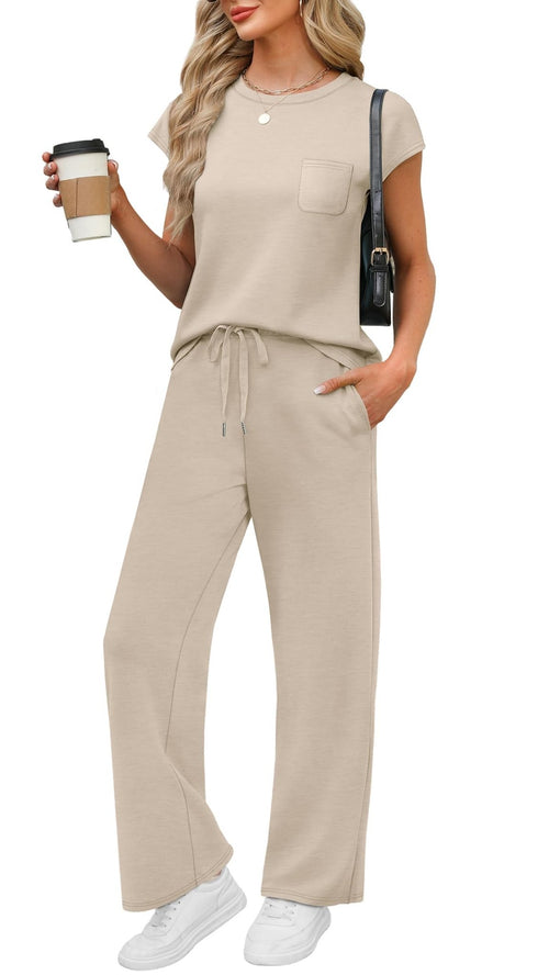 WIHOLL 2 Piece Sets for Women Casual Summer Travel Vacation Outfits Cap Sleeve Lounge Set - 7DAY'S