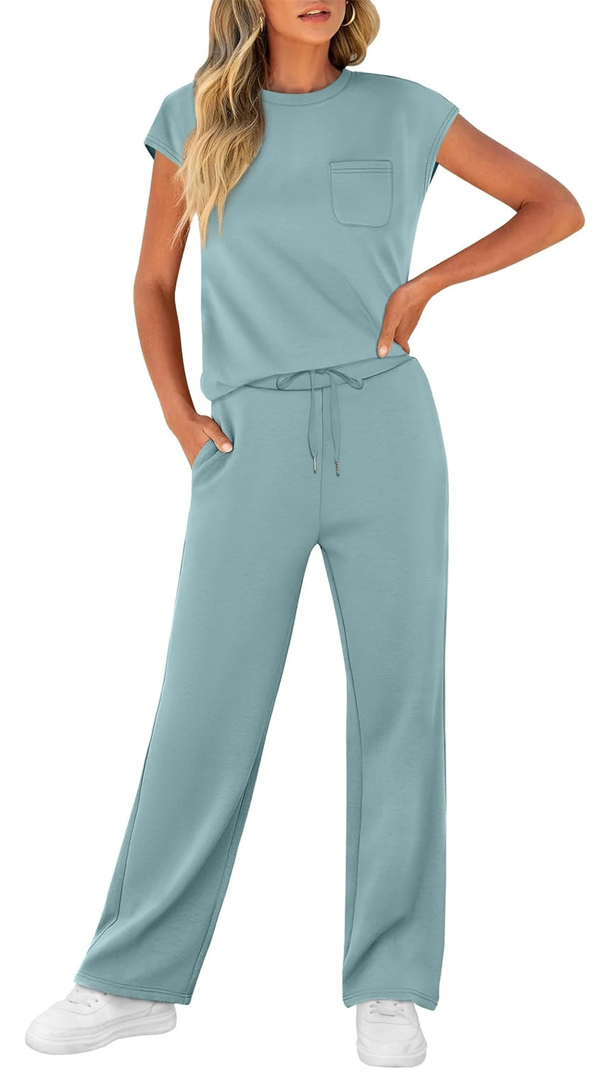 WIHOLL 2 Piece Sets for Women Casual Summer Travel Vacation Outfits Cap Sleeve Lounge Set - 7DAY'S
