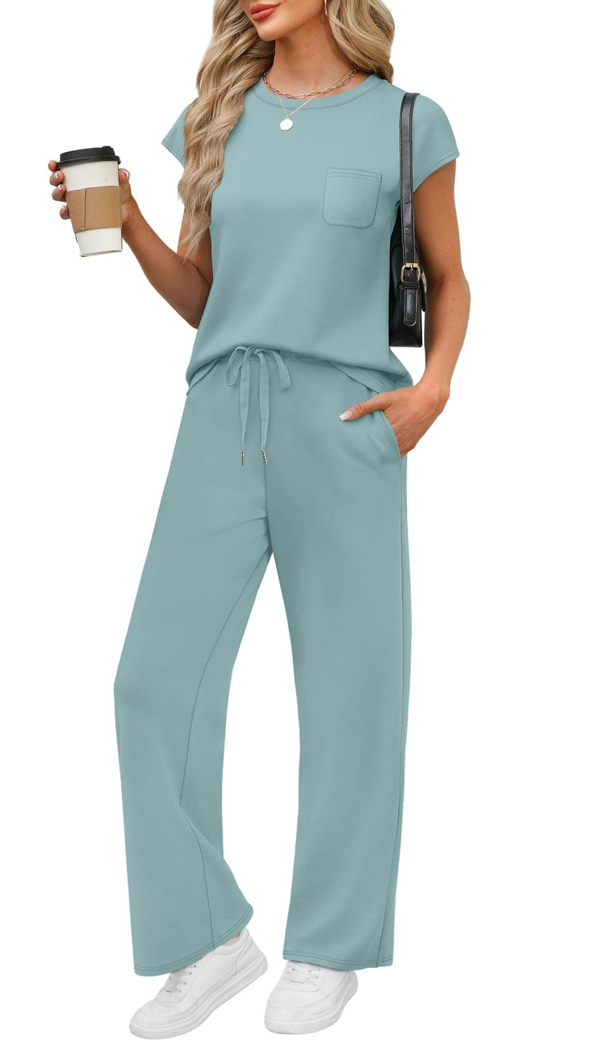 WIHOLL 2 Piece Sets for Women Casual Summer Travel Vacation Outfits Cap Sleeve Lounge Set - 7DAY'S