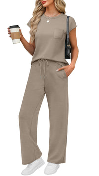 WIHOLL 2 Piece Sets for Women Casual Summer Travel Vacation Outfits Cap Sleeve Lounge Set - 7DAY'S