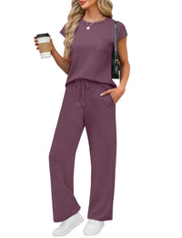 WIHOLL 2 Piece Sets for Women Casual Summer Travel Vacation Outfits Cap Sleeve Lounge Set - 7DAY'S