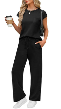 WIHOLL 2 Piece Sets for Women Casual Summer Travel Vacation Outfits Cap Sleeve Lounge Set - 7DAY'S