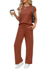 WIHOLL 2 Piece Sets for Women Casual Summer Travel Vacation Outfits Cap Sleeve Lounge Set - 7DAY'S