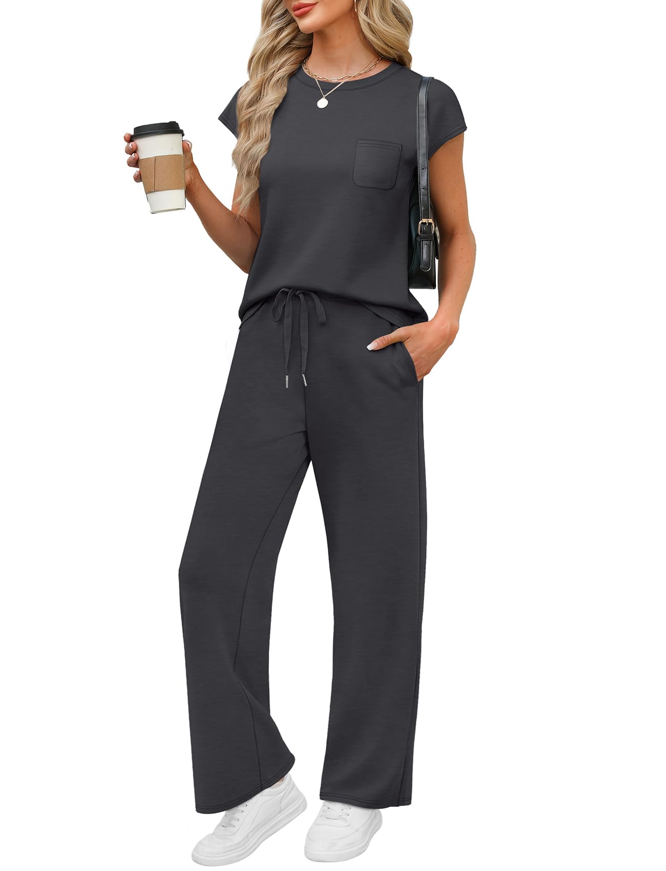 WIHOLL 2 Piece Sets for Women Casual Summer Travel Vacation Outfits Cap Sleeve Lounge Set - 7DAY'S