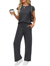WIHOLL 2 Piece Sets for Women Casual Summer Travel Vacation Outfits Cap Sleeve Lounge Set - 7DAY'S