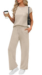 WIHOLL 2 Piece Sets for Women Casual Summer Travel Vacation Outfits Cap Sleeve Lounge Set - 7DAY'S