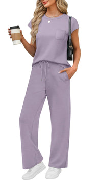 WIHOLL 2 Piece Sets for Women Casual Summer Travel Vacation Outfits Cap Sleeve Lounge Set - 7DAY'S