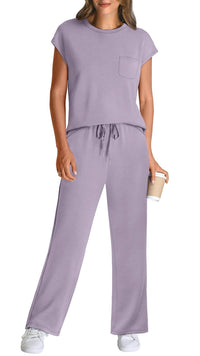 WIHOLL 2 Piece Sets for Women Casual Summer Travel Vacation Outfits Cap Sleeve Lounge Set - 7DAY'S