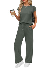 WIHOLL 2 Piece Sets for Women Casual Summer Travel Vacation Outfits Cap Sleeve Lounge Set - 7DAY'S