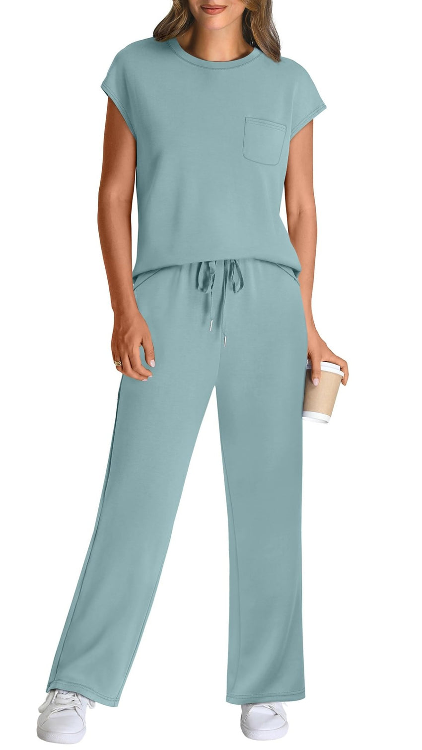 WIHOLL 2 Piece Sets for Women Casual Summer Travel Vacation Outfits Cap Sleeve Lounge Set - 7DAY'S
