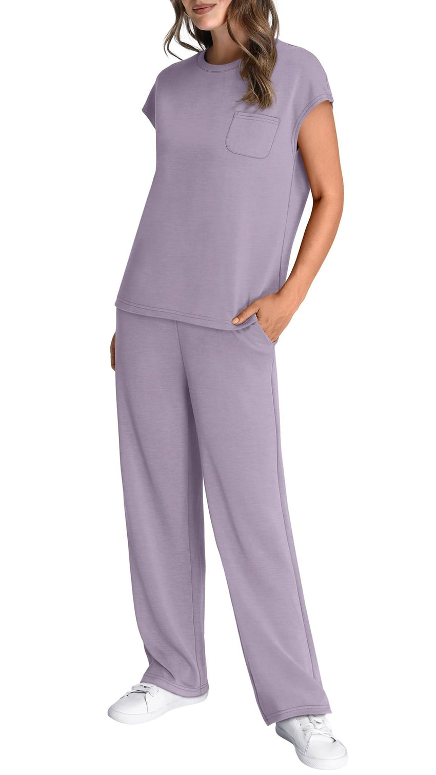WIHOLL 2 Piece Sets for Women Casual Summer Travel Vacation Outfits Cap Sleeve Lounge Set - 7DAY'S