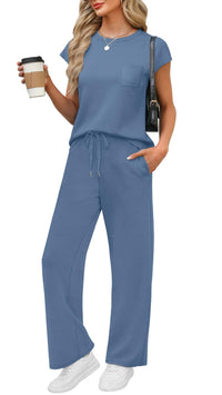 WIHOLL 2 Piece Sets for Women Casual Summer Travel Vacation Outfits Cap Sleeve Lounge Set - 7DAY'S