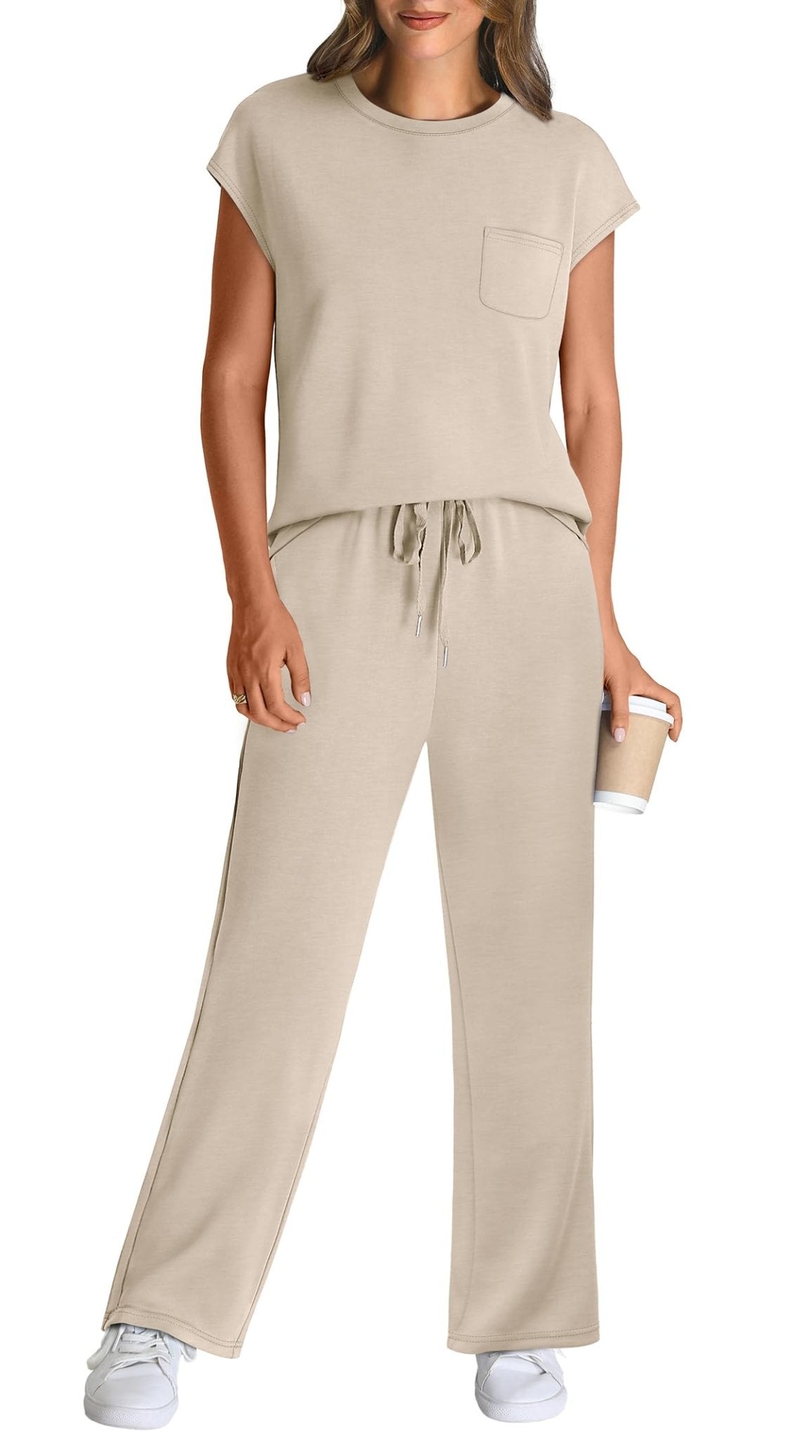 WIHOLL 2 Piece Sets for Women Casual Summer Travel Vacation Outfits Cap Sleeve Lounge Set - 7DAY'S