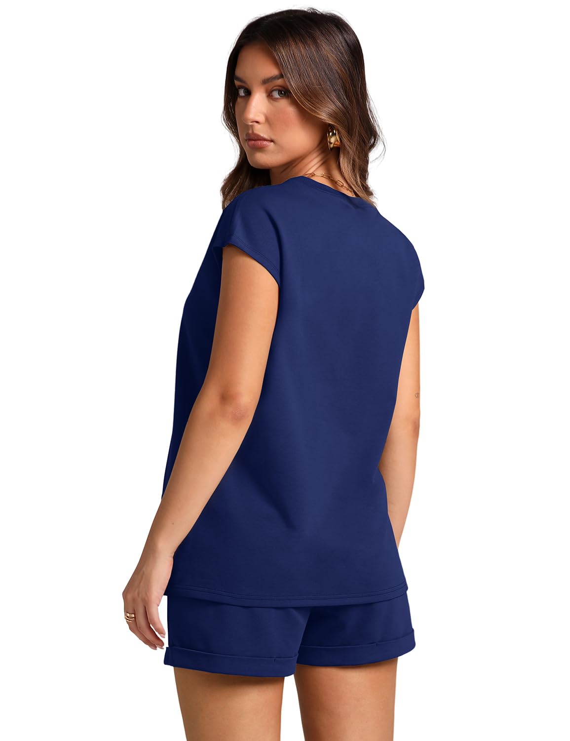 WIHOLL 2 Piece Sets for Women Casual Summer Travel Vacation Outfits Cap Sleeve Shorts Lounge Set - 7DAY'S