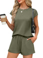 WIHOLL 2 Piece Sets for Women Casual Summer Travel Vacation Outfits Cap Sleeve Shorts Lounge Set - 7DAY'S