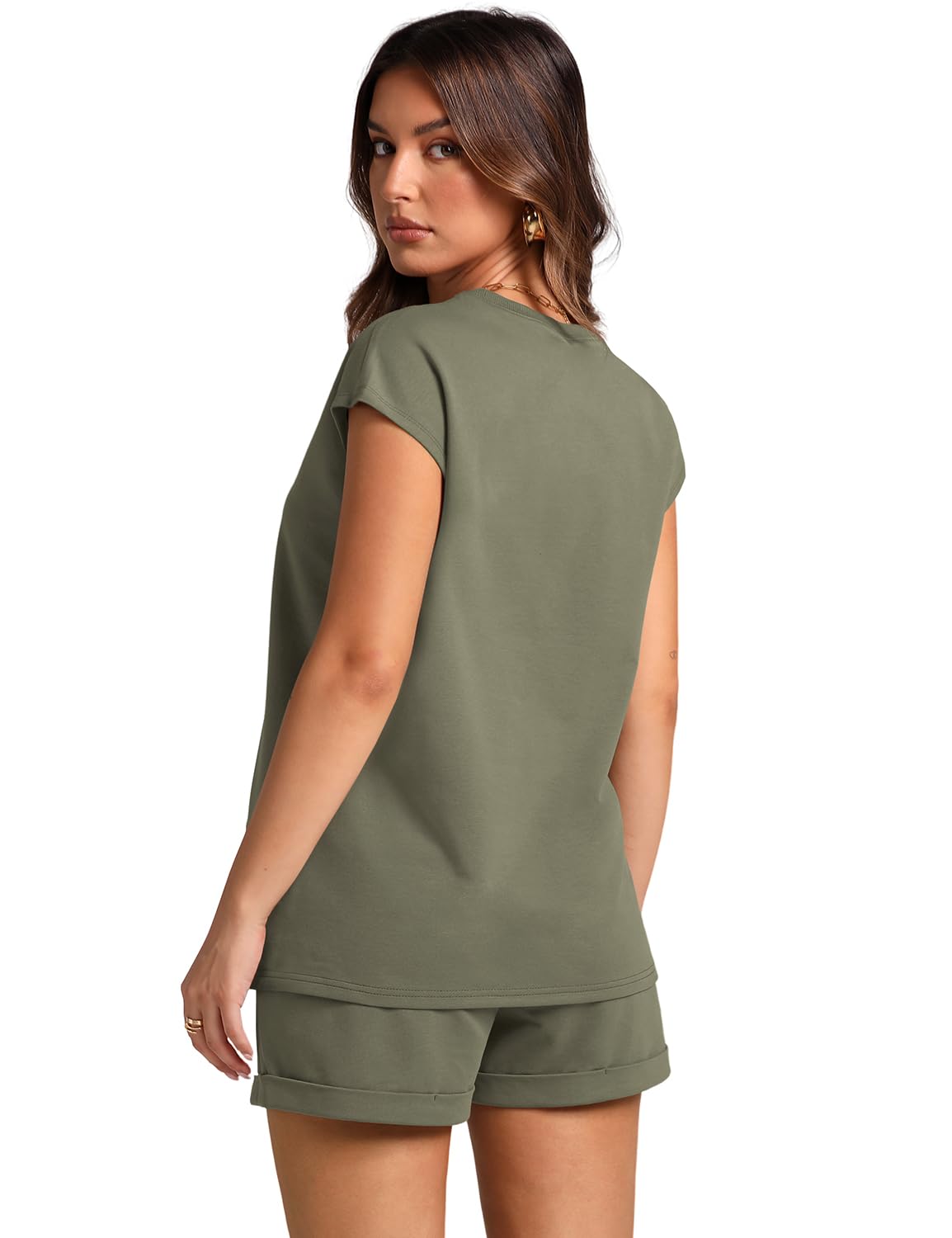 WIHOLL 2 Piece Sets for Women Casual Summer Travel Vacation Outfits Cap Sleeve Shorts Lounge Set - 7DAY'S