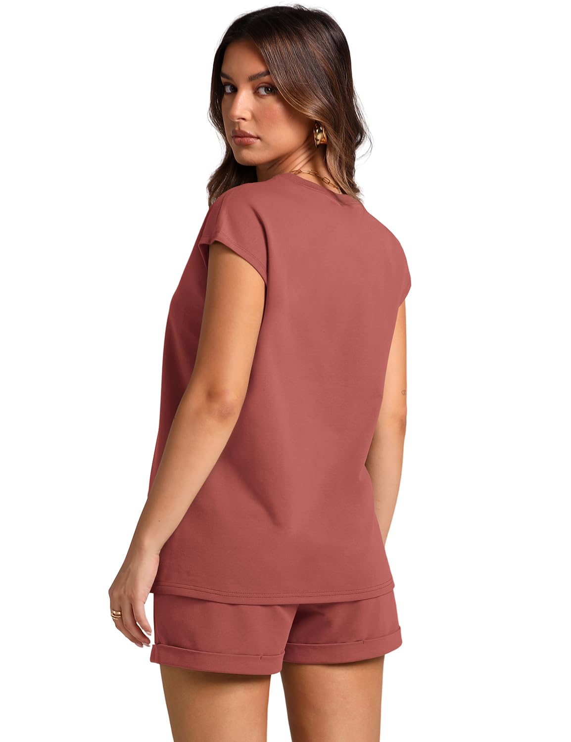 WIHOLL 2 Piece Sets for Women Casual Summer Travel Vacation Outfits Cap Sleeve Shorts Lounge Set - 7DAY'S