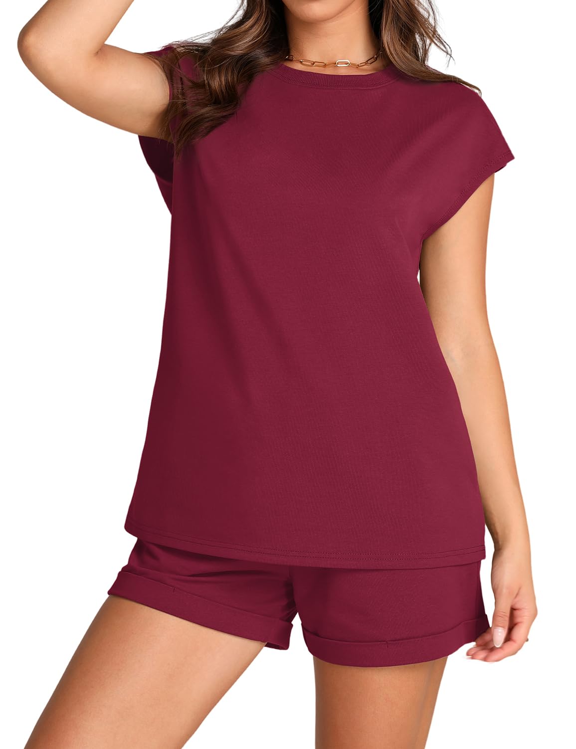 WIHOLL 2 Piece Sets for Women Casual Summer Travel Vacation Outfits Cap Sleeve Shorts Lounge Set - 7DAY'S