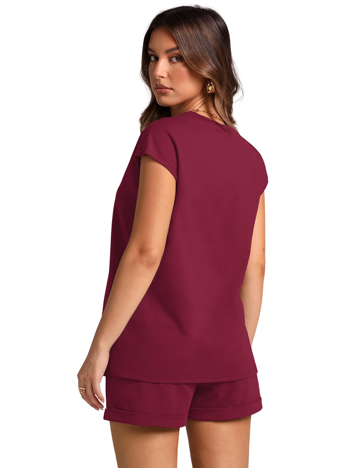 WIHOLL 2 Piece Sets for Women Casual Summer Travel Vacation Outfits Cap Sleeve Shorts Lounge Set - 7DAY'S