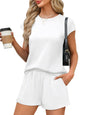 WIHOLL 2 Piece Sets for Women Casual Summer Travel Vacation Outfits Cap Sleeve Shorts Lounge Set - 7DAY'S