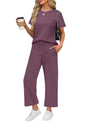 WIHOLL 2 Piece Sets for Women Casual Summer Travel Vacation Outfits Short Sleeve Wide Leg Crop Pants Lounge Sets - 7DAY'S