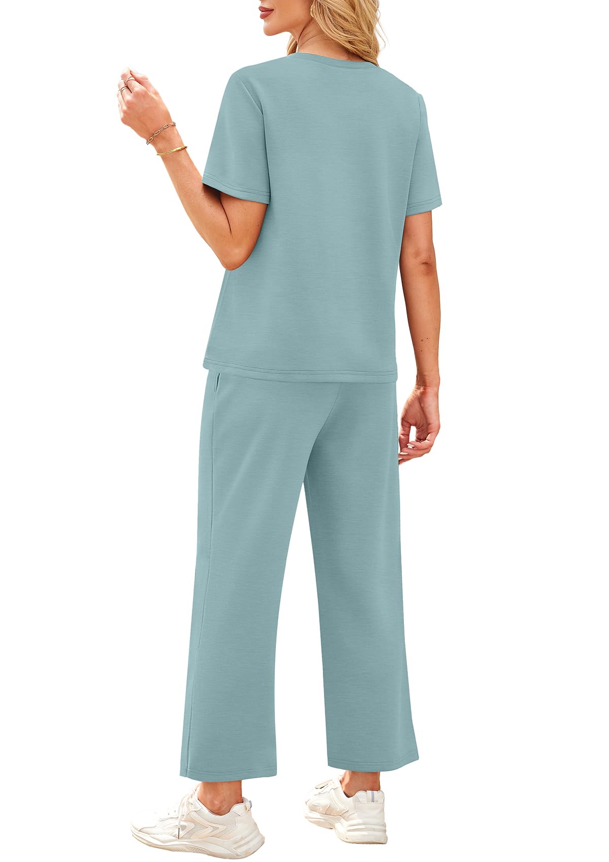 WIHOLL 2 Piece Sets for Women Casual Summer Travel Vacation Outfits Short Sleeve Wide Leg Crop Pants Lounge Sets - 7DAY'S