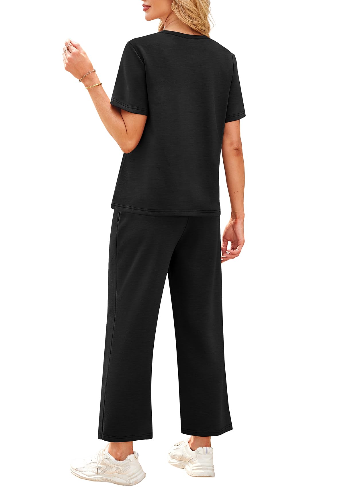 WIHOLL 2 Piece Sets for Women Casual Summer Travel Vacation Outfits Short Sleeve Wide Leg Crop Pants Lounge Sets - 7DAY'S