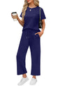 WIHOLL 2 Piece Sets for Women Casual Summer Travel Vacation Outfits Short Sleeve Wide Leg Crop Pants Lounge Sets - 7DAY'S